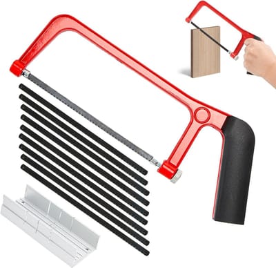 Complete mini-handzaagset met versteklade en 10 zaagbladen voor precisiewerk in hout, metaal en PVC, ideaal voor klussen en hobbyprojecten