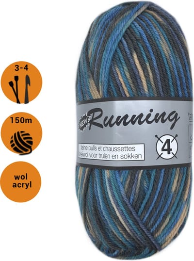 Lammy yarns New Running 4 groen blauw (910) - 1 bol sokkenwol - pendikte 3 a 4mm - 50 gram