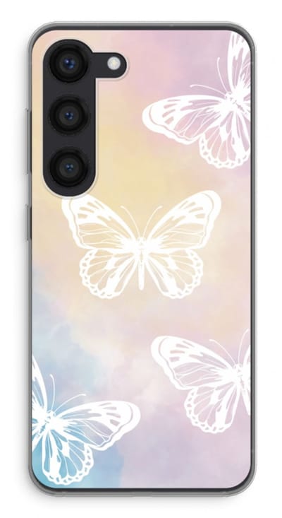 Case Company® - Hoesje geschikt voor Samsung Galaxy S23 hoesje - White butterfly - Soft Cover Telefoonhoesje - Bescherming aan alle Kanten en Schermrand