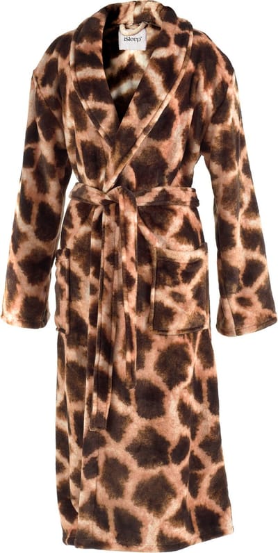 iSleep Badjas - Giraf Print - Zachte Fleece - Lang Model - Maat S - Bruin