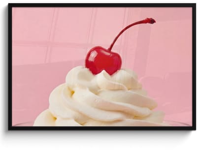 Poster in lijst - Fotolijst 120x80 cm - Posters - Kers - Slagroom - Roze - Posterlijst zwart - Decoratie - Wanddecoratie woonkamer - Muurdecoratie slaapkamer