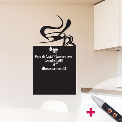 Schoolbord muursticker - uitwisbare zelfklevende muurstickers - ABSTRACTE KOFFIE + WITTE VLOEIBARE KRIJT - 145x75cm