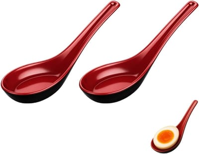 2 stuks - lepel - soeplepel - zwart - rijstlepel - Chinese wontonlepel - geschikt voor ramen, pho, wonton dumplings - ovaal haakontwerp