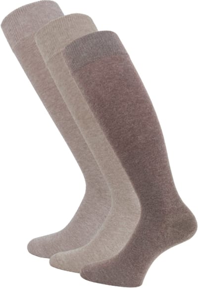 3 paar Katoenen kniekousen - Naadloos - Drukvrije boord - Dames/Heren - SQOTTON - Bruin/Beige mix - Maat 35-38