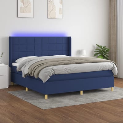 vidaXL - Boxspring - met - matras - en - LED - stof - blauw - 180x200 - cm