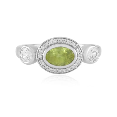 Cavill - Elegante 925 Sterling Zilveren Ring met Groene Ovale Sfeen 0,82 ct - Briljantslijpsel Zirkonia 0,54 ct - Exclusieve Dames Sieraden