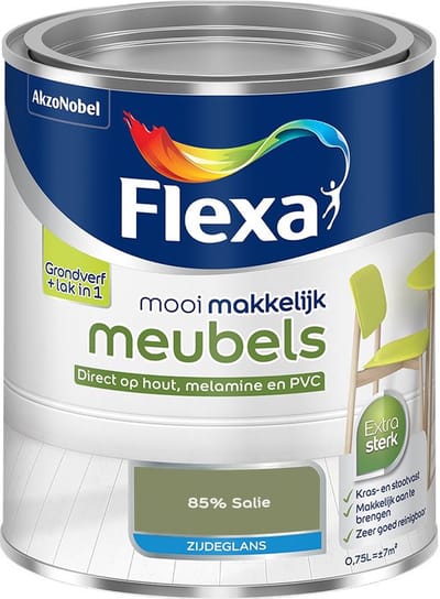 Flexa - Mooi Makkelijk Meubels Zijdeglans - 85% Salie - Mengverf - 750 Ml