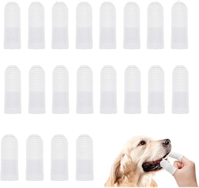 Famanu – Hondentandenborstel, 20 stuks, herbruikbare vingertandenborstel voor honden, vingertandenborstel, nylon huisdiertandenborstel voor het reinig