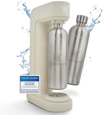 Luckymoose Bruiswatertoestel - Infinity - Soda Maker met 2x 1,25L RVS Drinkfles Zilver - Bruiswater Machine - Zand