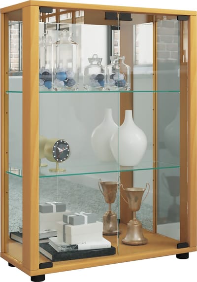 Houten vitrinekast Verzamelvitrine Staande vitrinekast Sintalo spiegel