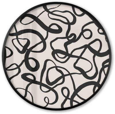 Poster in lijst Rond - Fotolijst 60x60 cm - Posters - Lijnen - Kunst - Zwart - Beige - Ronde posterlijst zwart - Decoratie - Wanddecoratie woonkamer - Muurdecoratie slaapkamer
