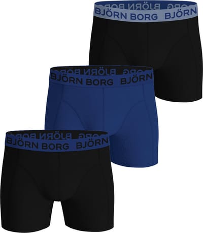 Björn Borg Cotton Stretch Boxershort Heren Zwart/Blauw/Zwart - 3 stuks - Heren onderbroeken - Katoenen Boxer - Maat L