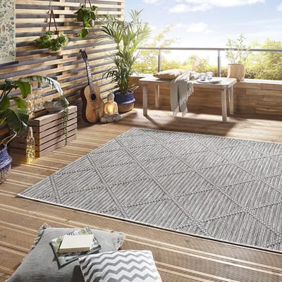 Elle Decoration buiten vloerkleed ruiten Yonne - crème/grijs 115x170