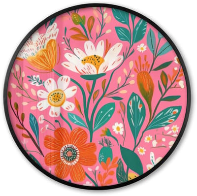 Poster in lijst Rond - Fotolijst 60x60 cm - Posters - Roze - Bloemen - Wit - Oranje - Ronde posterlijst zwart - Decoratie - Wanddecoratie woonkamer - Muurdecoratie slaapkamer