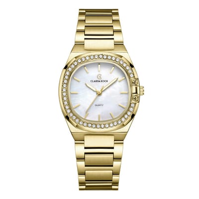 CK Aurora – Gold with Silver Curved Square Dial & Stone Accents - ClaudiaKoch CK 4321