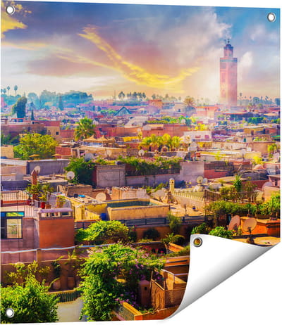 Gards Tuinposter Medina van Marrakesh in Marokko - 60x60 cm - Tuindoek - Tuindecoratie - Wanddecoratie buiten - Tuinschilderij