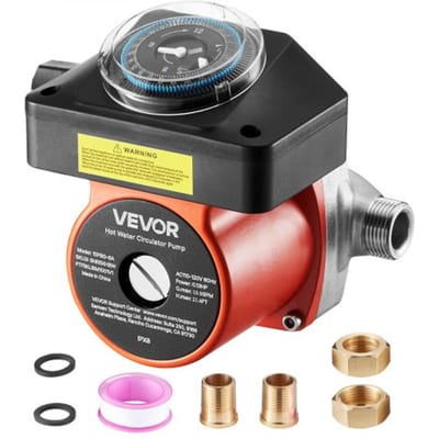 VEVOR circulatiepomp met timer, 38 l/min. direct circulatiepompsysteem, 100 W AC 220-240 V, verwarmingspomp G3/4" naar G1/2" aansluiting, voor boiler, warmwaterverwarming