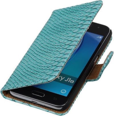 Turquoise Slang booktype cover hoesje voor Samsung Galaxy J1 (2016)