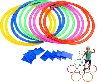 Vloerspel Ringen - Hindernisspel - Actief Binnen Spelen - Inclusief 10 Ringen - 38 cm Diameter - Kleurrijk
