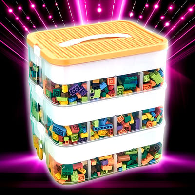 Allernieuwste.nl® Sterke Speelgoed Opbergbox - Sorteerdoos voor Bouwstenen 3 lagen met Onderverdelingen - Kleur Geel