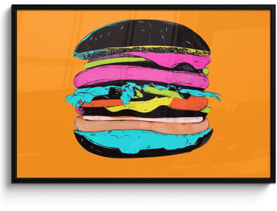 Poster in lijst - Fotolijst 120x80 cm - Posters - Hamburger - Kleurrijk - Speels - Posterlijst zwart - Decoratie - Wanddecoratie woonkamer - Muurdecoratie slaapkamer