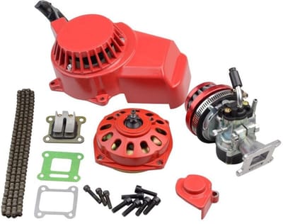 Geschikt voor Aluminium startmotor, kickstarterpedalen, luchtfilter, carburateur, koppeling, 6T-versnelling, ketting, cilinderkit, 47cc 49cc 2-taktmotor