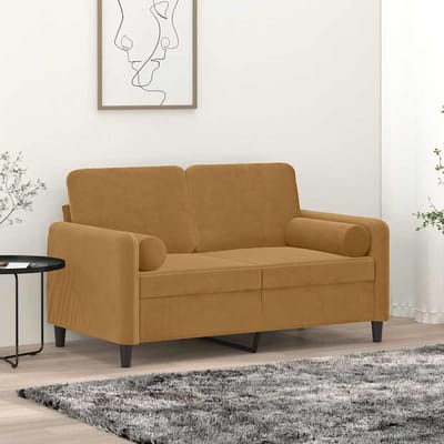 vidaXL - Tweezitsbank - met - sierkussens - 120 - cm - fluweel - bruin