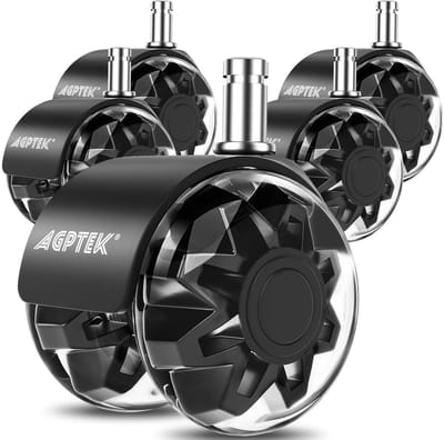 AGPTEK Set of 5 Office Chair Castors, 11mm x 22mm, Universal Replacement Wheels for Office Chair (Not for 1KEA 10mm), Safe on Tiles, Carpet, Wood
