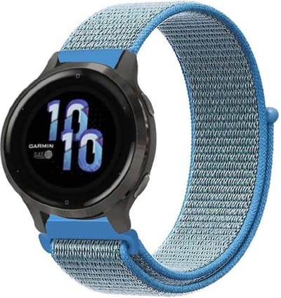Nylon bandje geschikt voor Garmin Vivoactive 4s / Garmin Vivomove 3s / Garmin Venu 2s / Garmin Venu 3s / Garmin Venu 4s bandje nylon - Stoffen bandje met klittenband sluiting - Blauw
