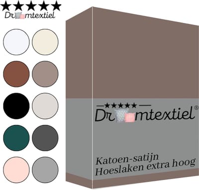 Droomtextiel Hoeslaken Katoen-Satijn - Taupe - 70x200 cm - Hoogwaardige Kwaliteit - Super Zacht - Hoge Hoek