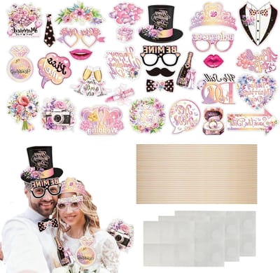 30 Stuks Fotohokje Accessoires - Zwart Gouden Grappige Decoraties voor Huwelijksfeest en Vrijgezellenfeest