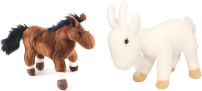 Cornelissen Pluche knuffels set - Geit en Paard - 20 cm - Zachte kinder knuffels - boerderijdieren