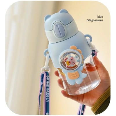 Bouteilles d'eau de grande capacité 600 ml pour enfants avec paille, mignonnes, dessin animé, étudiant, école, voyage en extérieur, bouteilles d'eau étanches 600ML gray