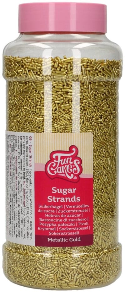 FunCakes Sugar Strands - Metallic Goud - 800g - Sprinkles - Eetbare Taartdecoratie