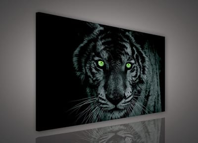 Canvas Schilderij - Tijger - Leeuw - Dieren - Kat - Wild - Roofdier - Grijs - 100x75cm LxB