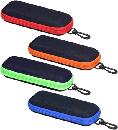 4 Stuks Draagbare Denim Brillenkoker, Brillenkokers van Denim Stof Mode met Ritssluiting & Haak, Harde Brillenkokers Draagbare Reis-Brillenkoker voor Studenten, Vrouwen, Mannen en Meisjes, 4 Kleuren