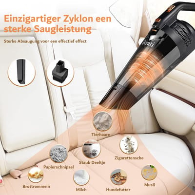 Draadloze Handstofzuiger - Oplaadbare Mini-Stofzuiger voor Thuis en Auto -120 Watt- Nat en Droog - Zakloos met LED-licht - Kleine Handstofzuiger voor Dierenharen - Inclusief Reinigingsaccessoires - Autostofzuiger