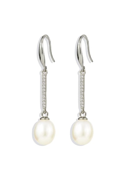 PROUD PEARLS® Gouden lange oorhangers met parels en zirkonia