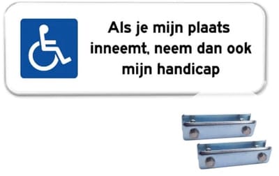 Parkeerbord Mindervalide - Weerbestendig Aluminium - 40x15 cm - Bevestiging: Met hekbeugels (voor spijlen- of gaashek)