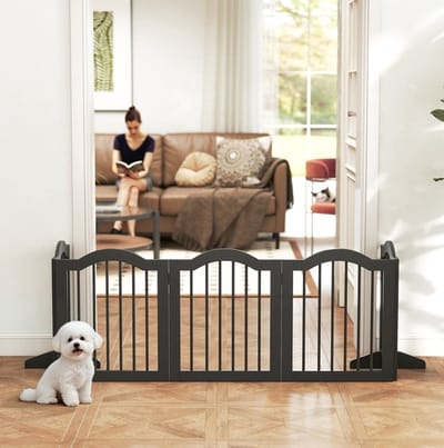 HAUSS SPOLE Hondenhek – Vrijstaand En Opvouwbaar – 261,5 x 29,5 x 61 cm – Hout En MDF – Zwart – Voor Deuropeningen En Trappen – Met 5 Panelen