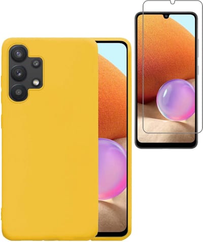 Hoesje - Met Screenprotector - Geschikt voor Samsung Galaxy A32 5G - Sterk & Shockproof - Telefoon Hoes - Back Cover - Siliconen Case - Telefoonhoes - Geel