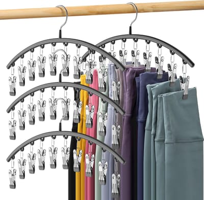 4-stuks Droogrek voor kleding met clips - Antislip droogrek van roestvrij staal - Multifunctioneel droogrek voor baby's - Droogrek voor sokken met meerdere clips - Geschikt voor het ophangen van kleding, opbergen van sokken en panty's - Zwart