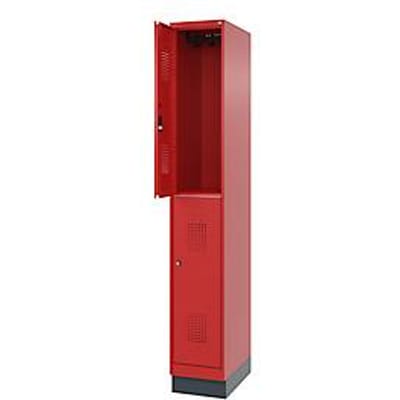 Brandweerkast met dubbele verdieping C+P Flexo Wit, 1 compartiment met 2 vakken, sokkel, B 300 x D 500 x H 1950 mm, RAL 3000 vuurrood/RAL 7016 antracietgrijs