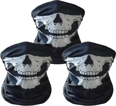 Multifunctionele Ademende Sjaal met Skull Patroon voor Motor en Fiets, Ideaal voor Buitenactiviteiten, Zwart, 40*18