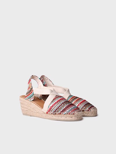 Espadrilles met middelhoge sleehak in veelkleurige stof | TERRA-CH