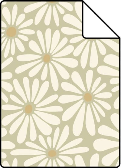 Proefstaal ESTAhome behang madeliefjes vergrijsd groen - 26.5 x 21 cm - 132005-S