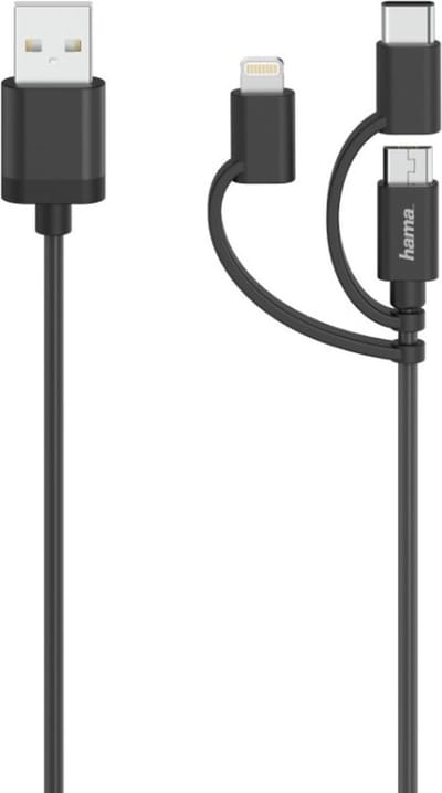 Hama Micro-USB-kabel 3in1 Incl. Adapt. Naar USB-C & Lightning USB 2.0 0,75 M