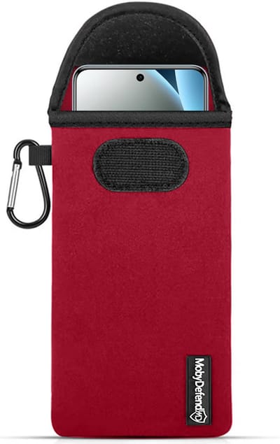 MobyDefend Hoesje - Geschikt voor Xiaomi Redmi Note 15 Pro 4G - Neopreen Pouch Met Karabijnhaak - Insteek - Riemlus - Rood