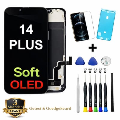 iPhone 14 PLUS OLED Scherm Vervanging – Premium Soft OLED Display – Inclusief Complete Reparatieset, Gereedschap, Screenprotector en Plakstrip
