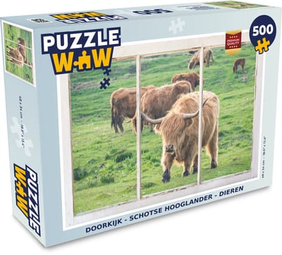 Puzzel Doorkijk - Schotse hooglander - Dieren - Legpuzzel - Puzzel 500 stukjes